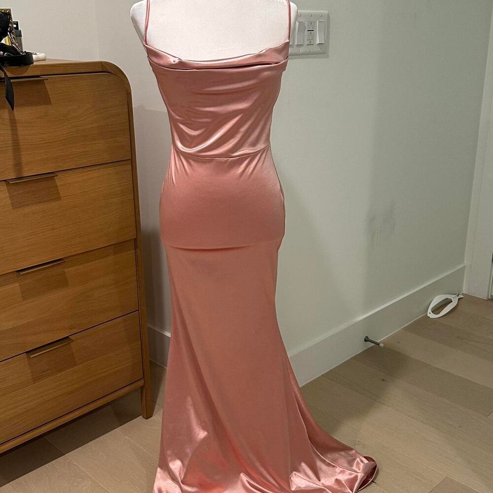 Pink satin prom dress with slit